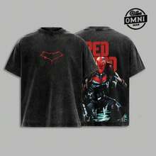 The Dark Style Dark ''Redhood'' Jason Todd DCU Double Printed Oversize Lightweight Acid Washed Tee TV Show Graphic Top Cotton Gift T-Shirt For Comic Lover, Gift T-Shirt For Movie Lover - 黑色 - 查看 2