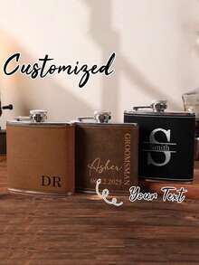 Personalized Leather Flask For Men, Customized Groomsman Proposal Flask, Best Man Wedding Gift Set, Engraved Liquor Flask For Bridal Party, Groomsman Proposal Gift - Multicolor - View 2