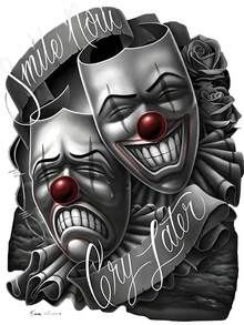 100% Cotton DGa Drama Mask Lowrider Chicano Art Smile Now Cry Later David Gonzales T Shirt Man Menswear Graphic Tee - Black - View 3
