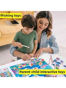 1 Set de Juguete de Pesca de Letras de Madera - Juego Educativo con Tema de Vida Marina de Dibujos Animados, Cultivar Habilidades Cognitivas, Juego Interactivo Padres-Hijos, Adecuado para Regalos de Navidad, Acción de Gracias, Pascua, Cumpleaños, Patrones de Peces Aleatorios - Multicolor - Ver 10