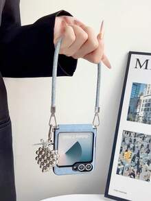 1 pieza Llavero, Cordón para el cuello con hebilla lateral de mezclilla y funda de teléfono de diseño de mano compatible con Samsung Galaxy Z Flip3, Flip4, Flip5, Flip6, Flip7FE - Multicolor - Ver 4