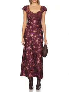 Women's Floral/Polka Dot Print Dress Short Sleeved Square Neck Lace Patchwork Dress For Summer Daily Casual Wear - 紅色 - 查看 4