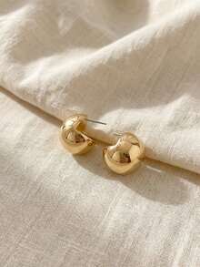 1 Pair Minimalist Geometric Smooth Round Earrings, Fashion Accessories - Yellow Gold - View 4