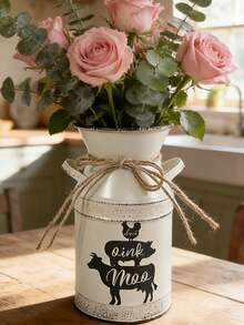 White Vase. Suitable For Bright Sunflower Bouquets, Paired With Succulents And Placed On A Wooden Windowsill, Using Natural Light To Create A Fresh And Lively Rustic Corner In The Home. - White Double-eared Pot - View 3