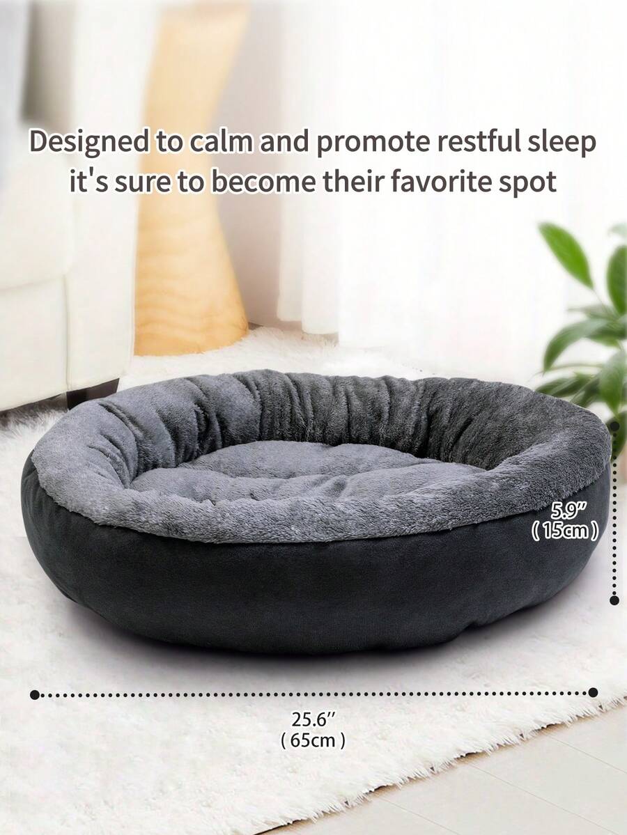 1 PC Dark Gray Calming Dog Beds For Pets Anti-Anxiety Pets Cuddler Bed Round Donut Cat And Dog Cushion Bed, Pet Bed For Cats & Dogs, Anti-Slip Bottom, Super Soft Durable Fluffy Coral Fleece Pet Beds, Washable Luxury Cat & Dog Bed For Small Medium Breeds - Dark Grey - View 1