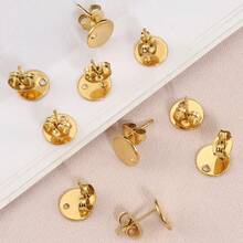 10Pcs Gold Stainless Steel Round Ear Studs For DIY Earring Base Jewelry Making With Holes Pendant Earring Accessories - Earrings - View 7