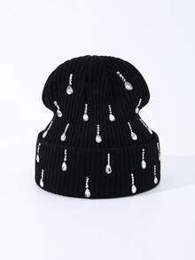 1pc Men's Fashion Handmade Crystal Raindrop Decor Knitted Beanie Hat, Suitable For Autumn/Winter Daily Wear And Keeping Warm - A - View 9