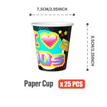 复古90年代磁带图案一次性餐盘、餐巾纸、纸杯 - 一次性派对用品套装，可供25位客人使用，一次性纸盘，派对餐具，适用于生日、婚礼、主题派对、家庭野餐等场合。 - 彩色 - 查看 7