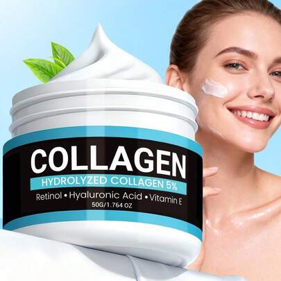 胶原蛋白面霜，抗衰老胶原蛋白面霜，蕴含玻尿酸和维生素E的紧致面霜，深层补水紧致面部和颈部肌肤，减少细纹，滋养熟龄肌肤的保湿霜，日常护肤礼盒，50克