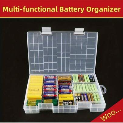Large Capacity Battery Storage Box - Can Store 60 AA Batteries And 40 AAA Batteries. Made Of High-Quality PP Material, Transparent, Waterproof And Dustproof, Compact Design To Save Space, Suitable For Household Storage. Applicable For Household Organization, Battery Storage Box, Battery Rack And Lighter Storage Box.