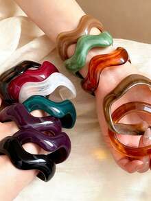 3 peças/2 peças/1 peça Conjunto de Pulseiras Abertas Gradiente Assimétrico de Onda Circular de Resina Acrílica Elegante Vintage, Conjunto de Pulseiras Largas Personalizadas Minimalistas de Alta Qualidade Tie Dye Dopamina Y2K, Adequado para Mulheres, Homens e Casais, Uso Versátil para Férias, Festa, Encontros e Uso Diário, Presente de Dia dos Namorados e Aniversário - Multicolorido - Visão 4