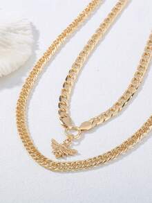 2pcs Gold-Tone Exaggerated Double-Layer Insect Pendant Necklace, Luxury Jewelry - Yellow Gold - View 3