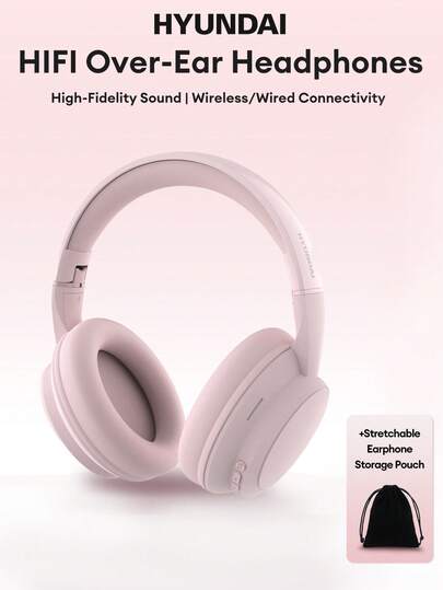 HYUNDAI 现代HY-T02MAX蓝牙耳机，带便携包，5.4 HIFI高清音质，低音浑厚，精准降噪，内置麦克风，适用于音乐、运动、游戏，低延迟，超长续航，简约商务无线耳机，兼容智能手机和平板电脑。