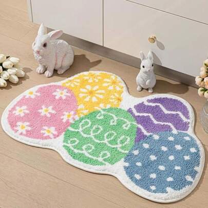 Alfombra de baño de Pascua, alfombra decorativa de área, patrón de huevo, felpudo de Pascua, alfombra de felpa suave, diseño impreso de piel sintética, divertido antideslizante lavable, adecuado para baño, cocina, ducha, sala de estar, dormitorio y talla grande
