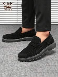 男士乐福鞋、莫卡辛鞋、休闲鞋、一脚蹬船鞋、宽松鞋、皮鞋、软底帆布船鞋、平底鞋、男鞋、黑色正装鞋 - 黑色 - 查看 1