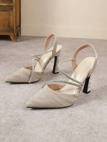 Giày cao gót mũi nhọn màu sâm panh dành cho nữ, kiểu dáng thời trang và thanh lịch, thích hợp cho các bữa tiệc. - Màu be - Xem 5