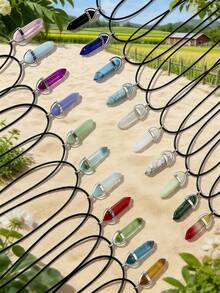 1/5/10/20 Pcs Women Natural Stone Pendant Necklaces, Crystal Heart Gemstone Chakra Crystal Jewelry, PU Leather Cord Jewelry Gifts, Holiday Party Supplies - Multicolor - View 3