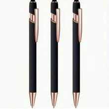3 Peças Caneta Esferográfica Bonita e Fofa Preta com Ponta de Stylus, Tinta Preta, Stylus Metálico 2 em 1, Ponta Média Suave de 1,0 mm, Caneta Esferográfica Colorida de Borracha para Tela de Toque. - Preto - Visão 2