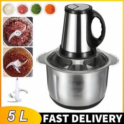 Food Processor, 5L Stainless Steel Electric Vegetable Chopper, High Efficiency Kitchen Meat Grinder With 300W Copper Motor For Vegetables Potatoes Onions Garlics Fruit Nuts