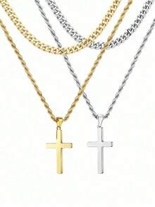 1pc 3pcs Simple Fashion Cross Necklace Glossy Cross Necklace Sweater Necklace Gold And Silver Black Necklace Hip Hop Suitable For Men's Daily Life Gifts For Men Birthday Gift Anniversary Gift Punk Style Necklace For Weddings Celebrations And Parties Musty Office Outfits Accessories Casual Accessories - Multicolor - 查看 2
