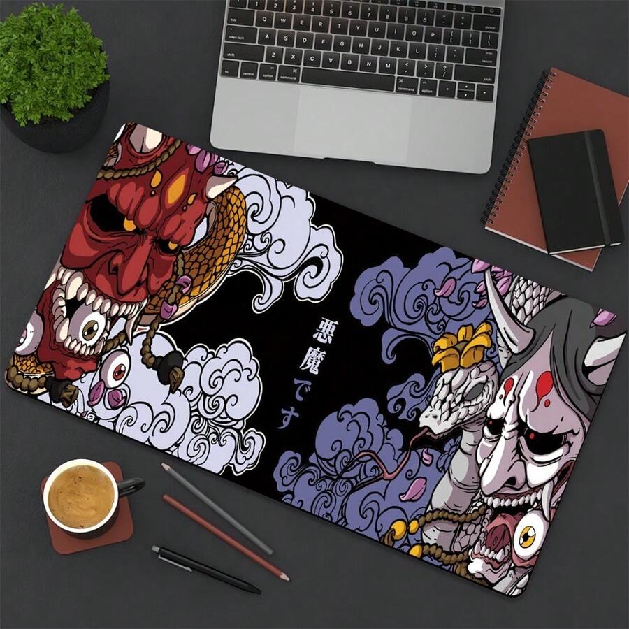 Large Mouse Pad For Laptop,14x24 Inch Non-Slip Rubber Base For Laptop Computer Office & Gaming,Hellish Demon Design - màu đen - Xem 1