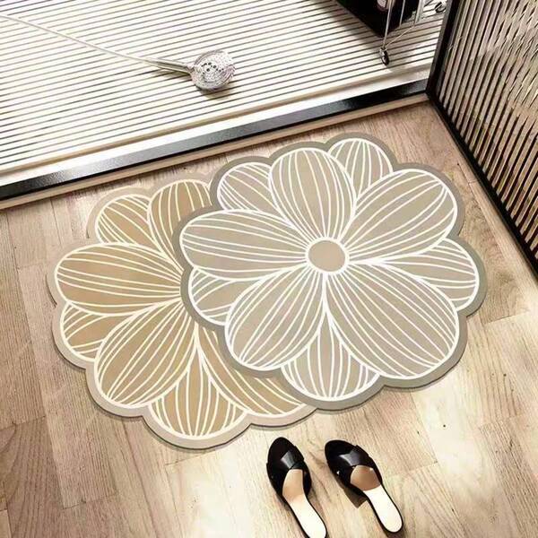 1pc Brown-Gray Floral Pattern Doormat, Unique & Fashionable Bath Mat, Suitable For Bathroom, Bedroom, Living Room, Camping And Entryway, Ideal Spring/Summer Home Decor Carpet, Bath Mat, Bathroom Rug, Doormat, Small Rug, Carpet, Mat, Home Decor, Area Small Rug, Outdoor Mat, Home Decor, Area Rug, Bedroom Rug, Washable Carpet