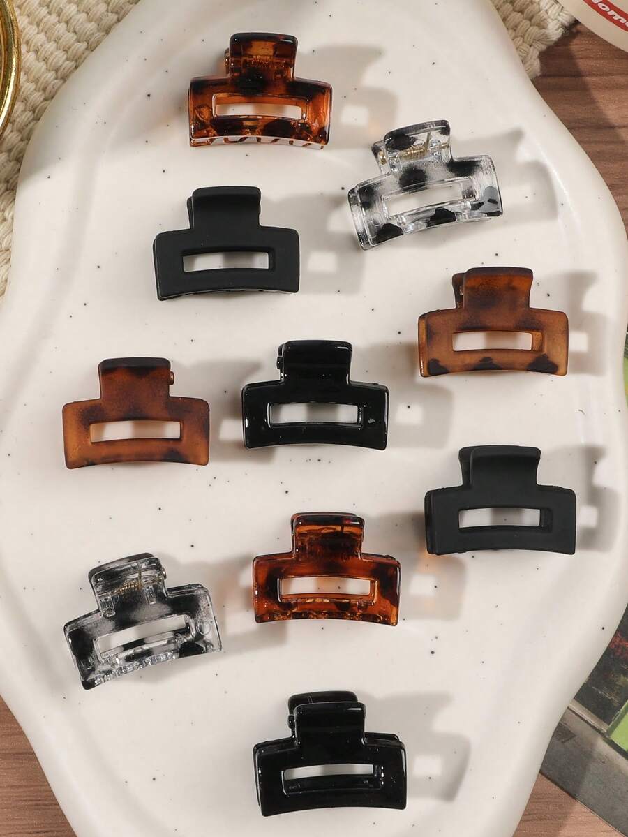 10个琥珀色方形可爱迷你发夹,侧刘海夹,哑光和亮光两种表面处理,休闲日常发饰,优雅发爪,女士发爪,休闲发夹,优雅爪夹,夏季服装,节日,派对 - 彩色 - 查看 1