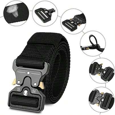 Cinturón táctico para hombres, cinturón de entrenamiento militar con bucles ajustables y hebilla de liberación rápida resistente, adecuado para uso al aire libre