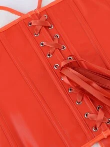 Overbust Corset Bustier With Zipper, Waist Trainer Corset Top For Outerwear Or Layering, Punk Costume Shapewear, Backless Lace-Up Bodysuit For Halloween - Coral Orange - View 6