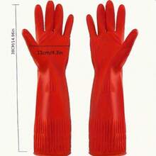 1 Pair Multi-Purpose Dishwashing Cleaning Gloves, Extra Long & Thick Kitchen Household Gloves, Suitable For Washing, Laundry And Home Cleaning, Reusable - 2pc/Red - View 12