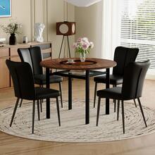 Dining Table & Chair Sets - Brown+Black + Glass+Metal + PU Leather + Seats 4 - View 10