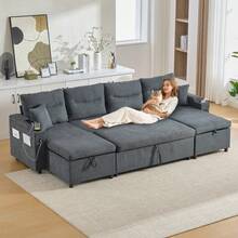Sofa Bed Set - Dark Gray + Linen + Foam + 4 Seat - View 12