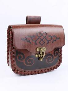 1PC Viking-Inspired Brown PU Leather Waist Bag With Celtic Pattern – Medieval Cosplay Festival Belt Pouch - A - View 4