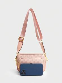 New Fashion Classic Versatile Solid Color PU Waterproof Fabric Diamond Pattern Design Retro Fashion Metal Decor Square Shoulder Bag - Pink - View 12