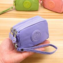 1pc Mini Simple Nylon Coin Purse - Mini Key Wallet With Three Zippers, Easy-To-Care Small Wallet Suitable For Women. - Green - View 1