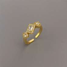 VKHK 1pc Luxurious Fully Rhinestone Zirconia Adjustable Open Ring, Suitable For Women's Daily And Wedding Wear, Gift - Multicolor - View 6