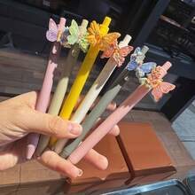 6支装花卉蝴蝶派对可爱文具礼品，蝴蝶图案黑色圆珠笔，时尚蝴蝶装饰优雅圆珠笔，款式和颜色多样，派对回礼 - 彩色 - 查看 3
