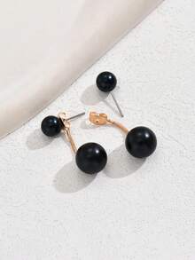 1 Pair Faux Pearl Earrings, Simple & Elegant Design, Suitable For Parties And Gifts - Black - View 4