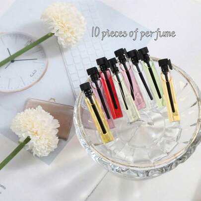 2毫升 10包 随机卡片香水 男女通用 果香花香调 便携淡香水 免费、优雅、精致、迷人、愉悦的香水 方便携带、旅行、日常妆容香水