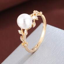 1pc Creative Leaf-Shaped Design Cubic Zirconia Embellished Fashion Ring, Casual Gift - Multicolor - View 22