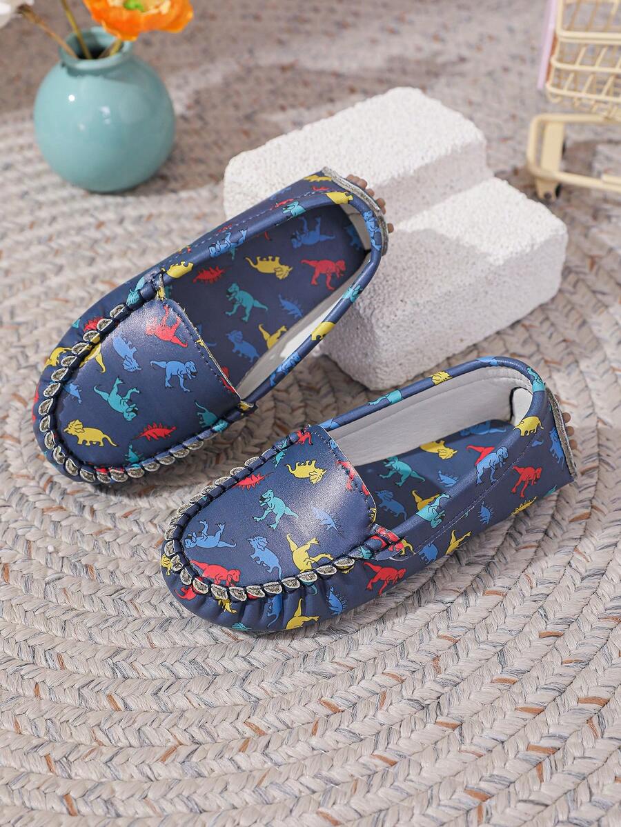 1 Đôi Giày Lược Bé Gái Đế Mềm Dễ Thương, Thoải Mái, Họa Tiết Khủng Long, Dễ Mang Vào/Tháo Ra, Thích Hợp Cho Mùa Xuân/Hè, Đế Mát-xa - Màu xanh lam - Xem 1