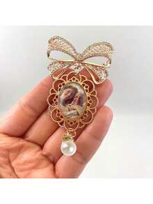 Photo Bouquet Memorial, Lace Charm & Pearl Accent Butterfly Brooch With Your Photo To Commemorate Loved Ones, Gift For Bride - Multicolor - View 2