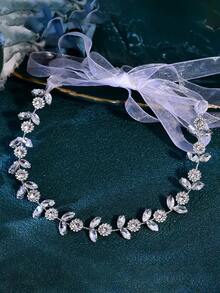 1件装华丽玫瑰花水晶新娘发带，婚礼派对发饰，伴娘头饰，女士发饰 HP309 情人节配饰 - 銀色 - 查看 4