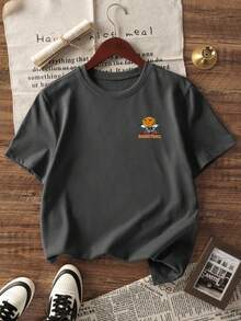 1pc Baby Boys' Graphic Print Casual Crew Neck Short Sleeve T-Shirt, Summer Kids Wear - This Eye-Catching T-Shirt Brings Joy And Happiness To Every Child! - Dark Grey - View 4