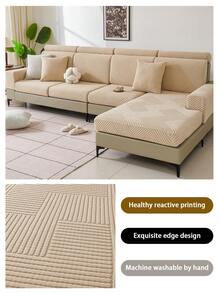 1pc Plush Jacquard Anti-Slip Sofa Seat Cushion Cover, Soft & Skin-Friendly, Pet-Proof, Elastic Sofa Slipcover, Suitable For L-Shaped Sofa And 1/2/3/4 Seater Sofa, Spring/Autumn (Sold Individually) - Khaki - View 8