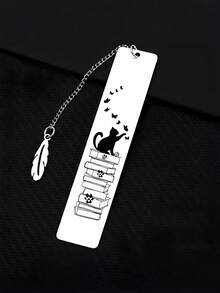 Personalized Cat Bookmark, Stainless Steel Engraved Name Bookmark For Teachers, Students, Cat Lovers - Gift With Chain And Pendant, Reading Accessories - Rectangle - View 2