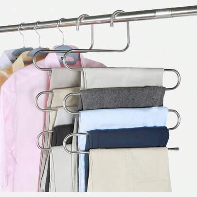 Stainless Steel Multi-Layer S-Shaped Pants Rack, Space-Saving Hanger For Jeans, Trousers, Yoga Pants. New Year's Gift, Valentine's Day Gift. Tie Organizer Rack