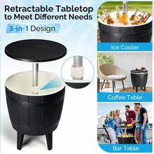 VINGLI 10 Gallon Patio Cooler Table, Portable Outdoor Party Bar With Pop-Up Lid &Amp; Hidden Insulated Ice Chest, All-Weather Resin Side Table For Deck, Pool, Garden - đen - Xem 5
