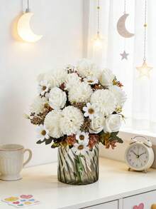 1 pezzo profumo artificiale di rose, crisantemi a palla e margherite, piante finte, fiori artificiali, decorazione per profumo, materiali per corone, accessori per scatole di caramelle, fiori per il petto, materiali per fasce, accessori per feste di compleanno, decorazione per la casa, profumo da sposa, decorazione per matrimoni, decorazione per la camera da letto, accessori per la cucina, ristorante, decorazione per la camera da letto - Bianco - Visualizzare 8