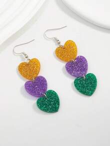 嘉年华亚克力三色心形皇冠鸢尾花耳环，欧美风格节日配饰 - 彩色 - 查看 2